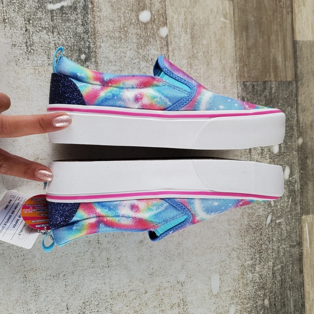 Skechers Marley Girls Shoes Sz 3 Blue Dreaming Rainbows Canvas Slip On Sneakers